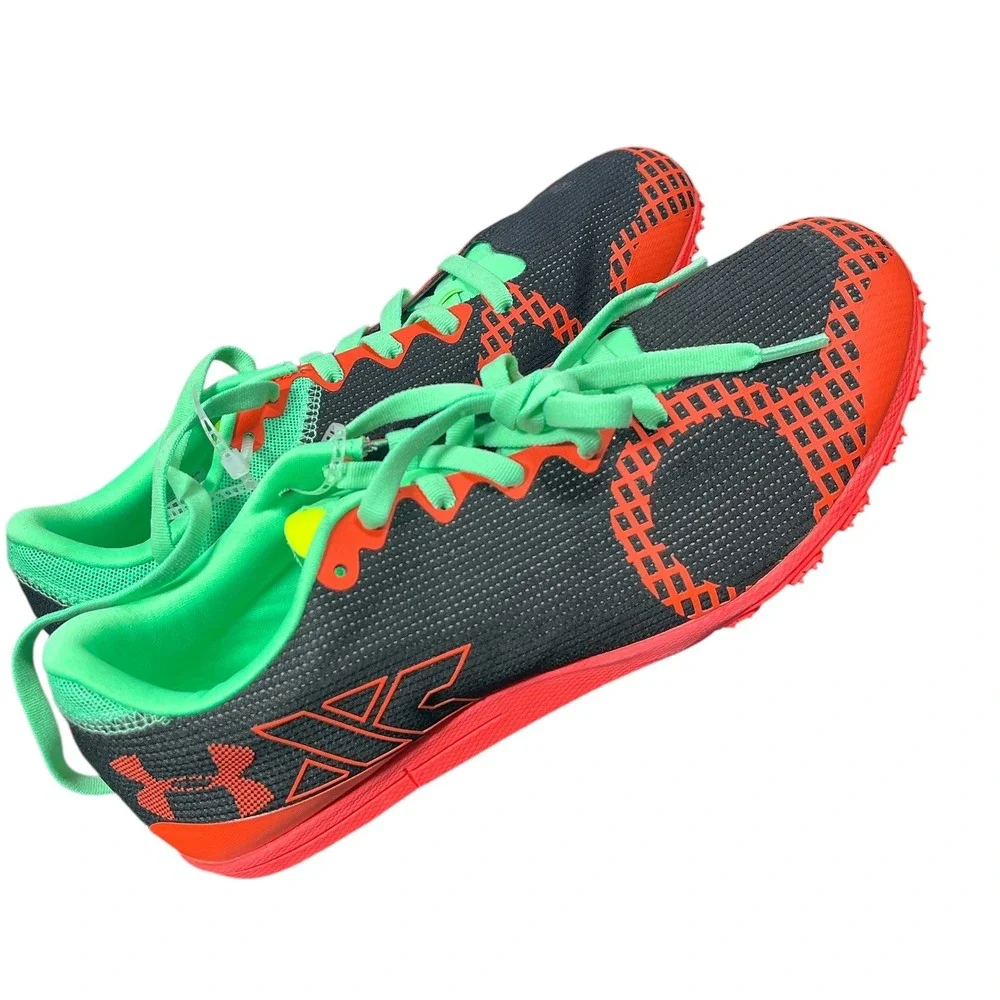 New Under Armour Mens XC Racing Spike Running Shoes Black Orange Green Size 11.5